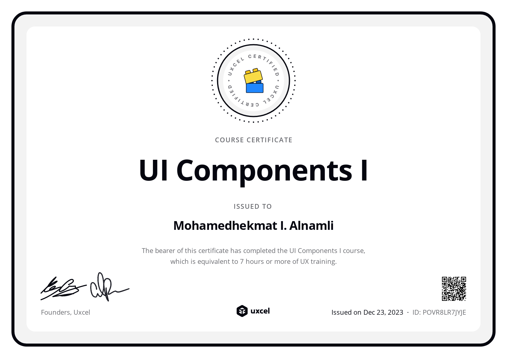 Mohamedhekmat I. Alnamli's certificate